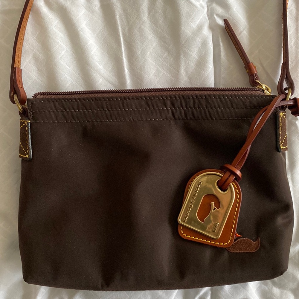 Dooney & Bourke brown nylon crossbody handbag.